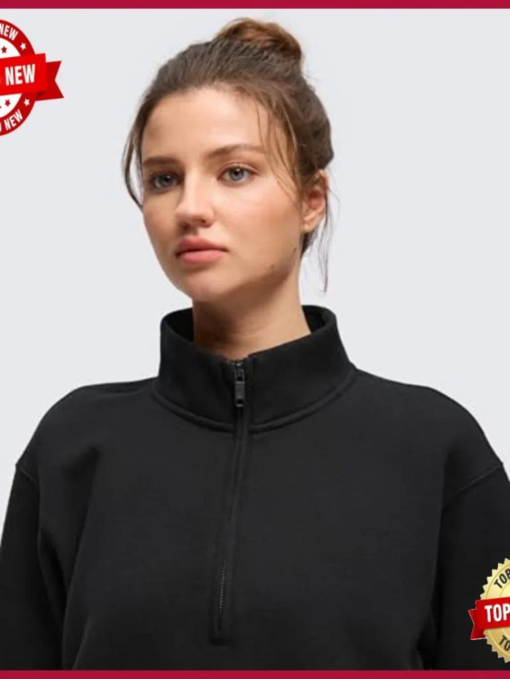 Fleece Lined Half Zip Sweatshirt, Funnel Neck, Pocket, Workout Casual